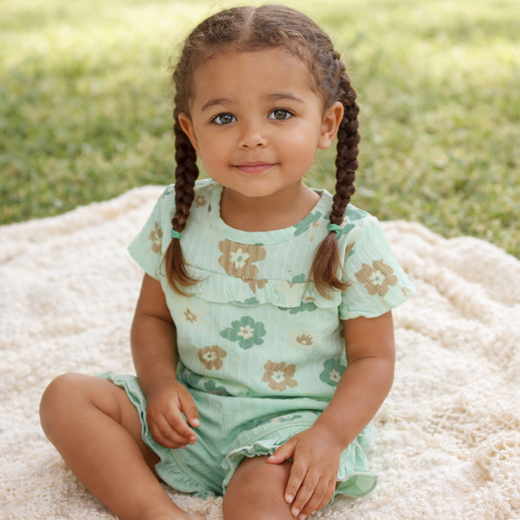 T-Shirt bloemenprint - Light aQua