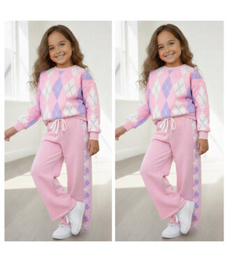 Diamond Print Lounge Set – Roze