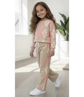 Diamond Print Lounge Set – Beige