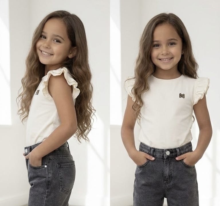 Basic T-Shirt met ruffle mouwen - Off White (Verzenddatum 6 feb)