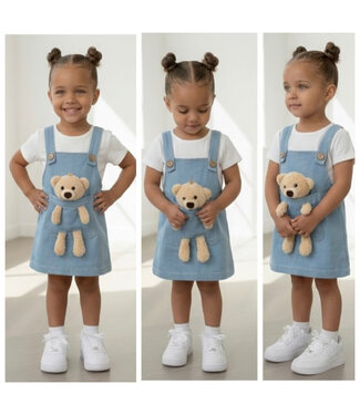 Dungaree met shirt, haarband en knuffelbeer
