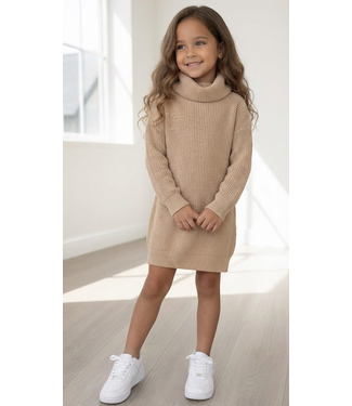 Draakjes en Boefjes Rib Sweaterdress met Col - Beige