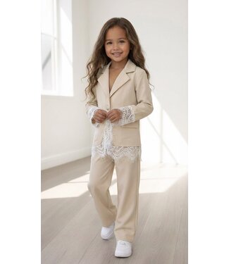 Lace Blazer Set - Beige