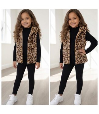 Fluffy Bodywarmer - Leopard Brown