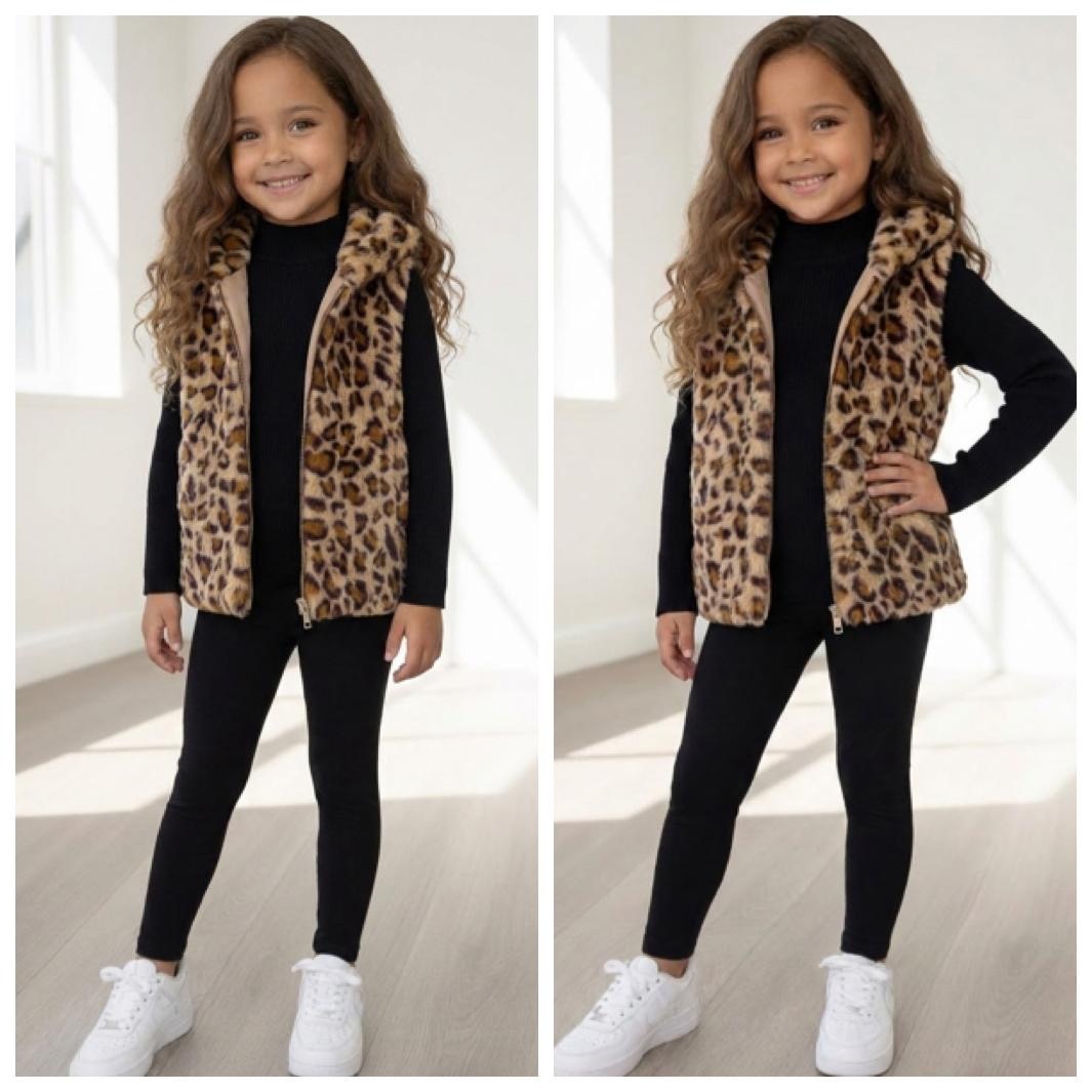 Fluffy Bodywarmer - Leopard Brown