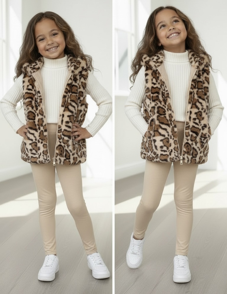 Fluffy Bodywarmer - Leopard Beige