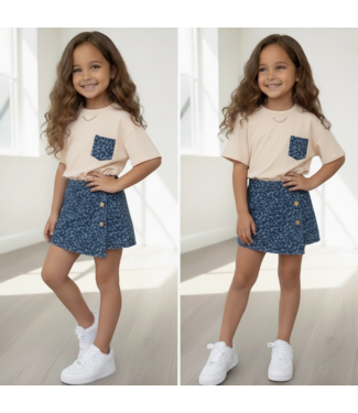 Denim Leopard skort Set - Beige  (Verzenddatum 12 feb)