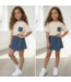 Denim Leopard skort Set - Beige