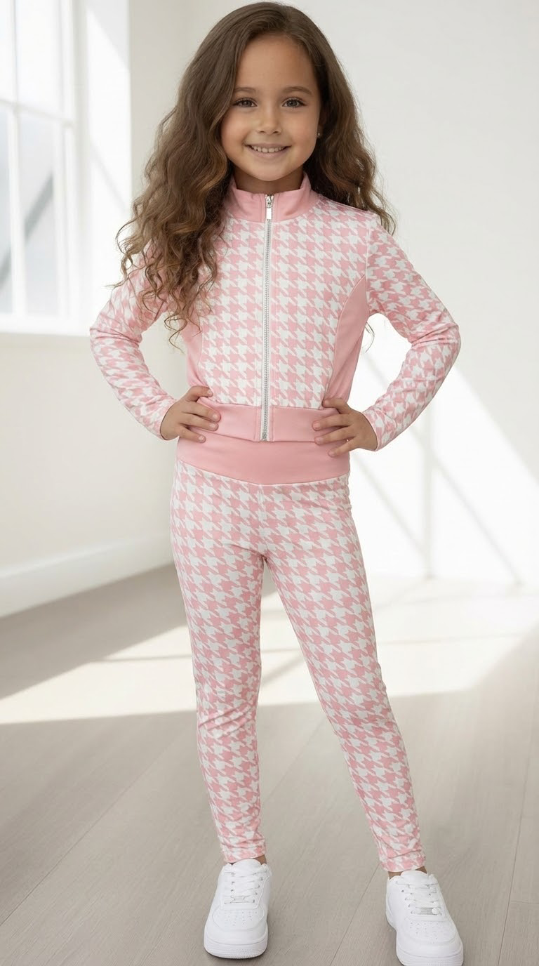 Pied-de-poule joggingset - Roze