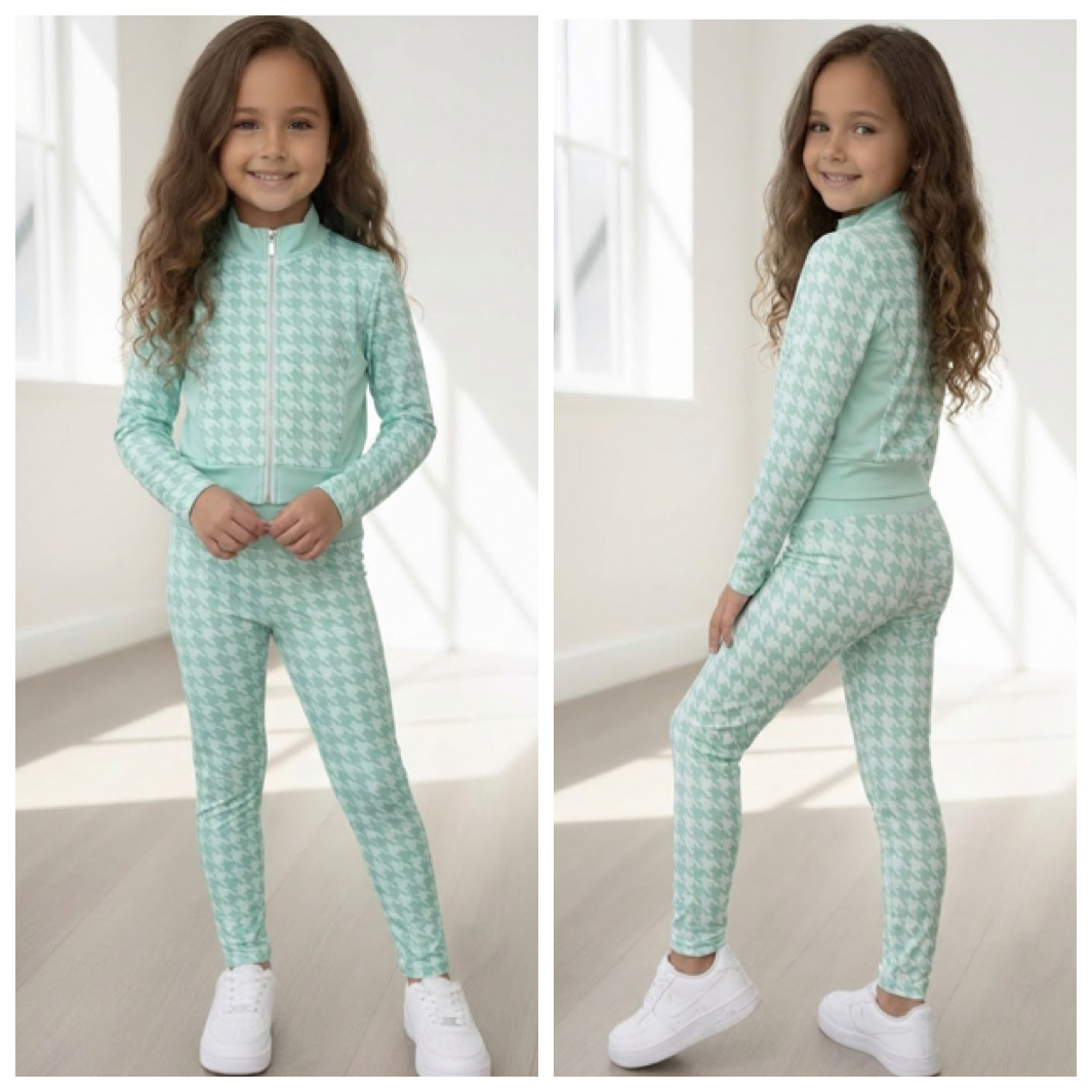 Pied-de-poule joggingset - Mint