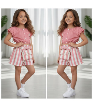 Stripe Top & Short Set (Met tasje) - Roze