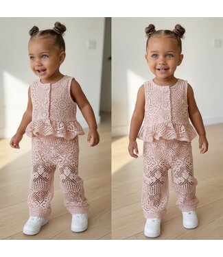 Kanten co-ord set top & broek - Roze
