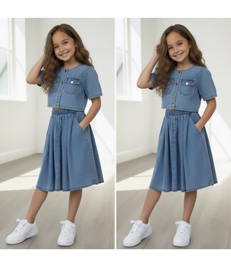 Denim long skirt Set - Blauw