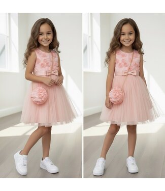 Flower jurk (met tasje) - Coral