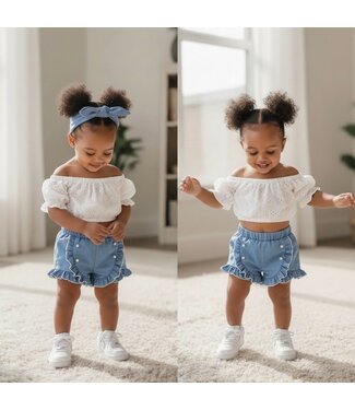 Ruffle denim crop set (Verzenddatum 12 feb)