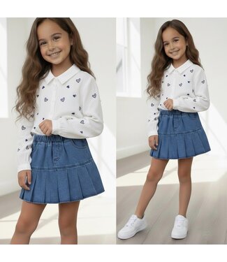Heart blouse & Skirt set - Blauw/Wit
