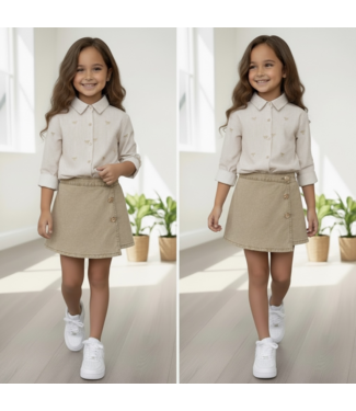 Little Bow Blouse Skort Set - Beige