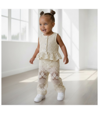 Kanten co-ord set top & broek - Creme