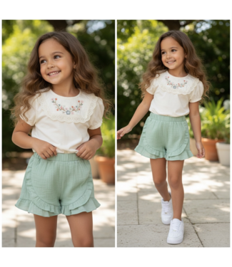 Dirkje  Ruches & Flower Set - aQua Green/Off White