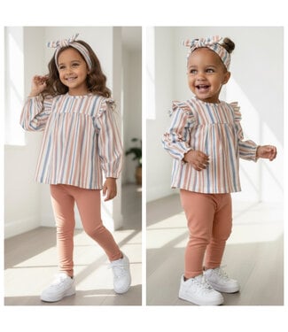 Dirkje  Peachy Stripes & Legging Set (Met haarband)