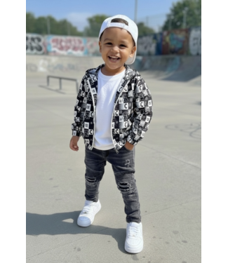 All over printed Jacket - Zwart/Wit