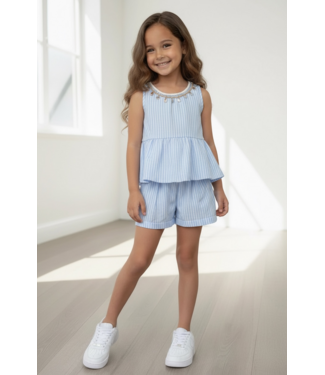 Ruffle Top & Short Set - Blauw