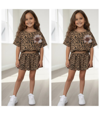 Leopard & Flower Top & Short Set - Bruin