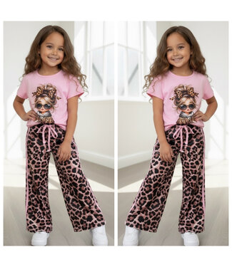 Leopard Girly Pants Set - Roze