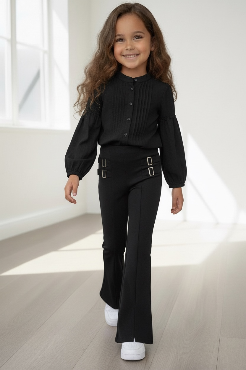 Flared Split Pants - Zwart