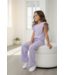 Lila Rib Lounge Set met Ruffle Mouwtjes