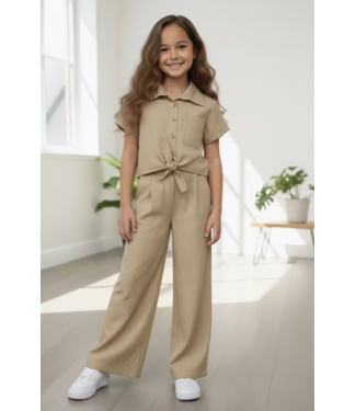 Beige Blouse & Wide Leg Broek Set