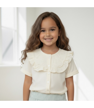 Dirkje  Blouse met geborduurde kraag - Off White