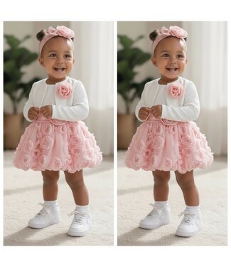 Flower Dress Set  - Roze/Wit