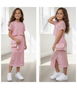 Crochet Top & Midi Rok Set (Met Tasje) - Roze (Verzenddatum 23 feb)