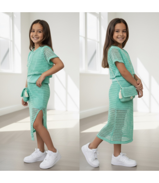 Crochet Top & Midi Rok Set (Met Tasje) - aQua (Verzenddatum 23 feb)