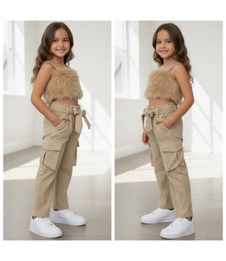 Faux Fur Top & Cargo Broek Set