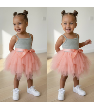 Tule jurkje - Grijs/Coral (Verzenddatum 23 Feb)