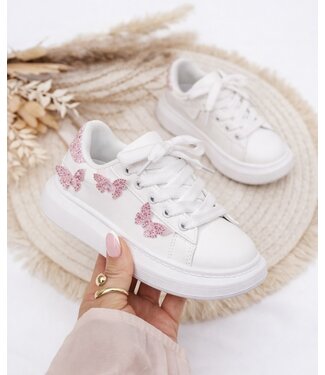 Sneakers met glitter vlinders - Wit/Roze (Verzenddatum 23 feb)