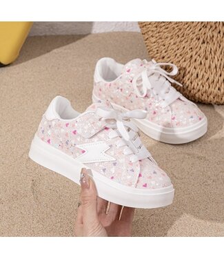 Glitter sneakers met hartjes - Roze