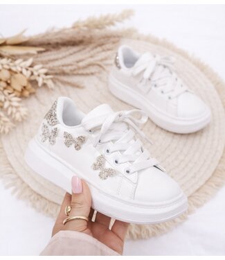 Sneakers met glitter vlinders - Wit/Goud