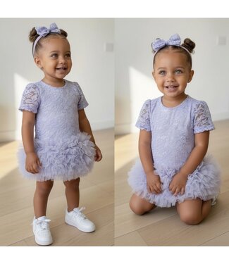 Big Roses Dress - Lila (Met haarband)