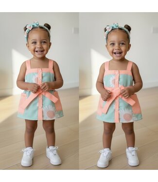 Pocket Dress - Mint/Roze (Met haarband)