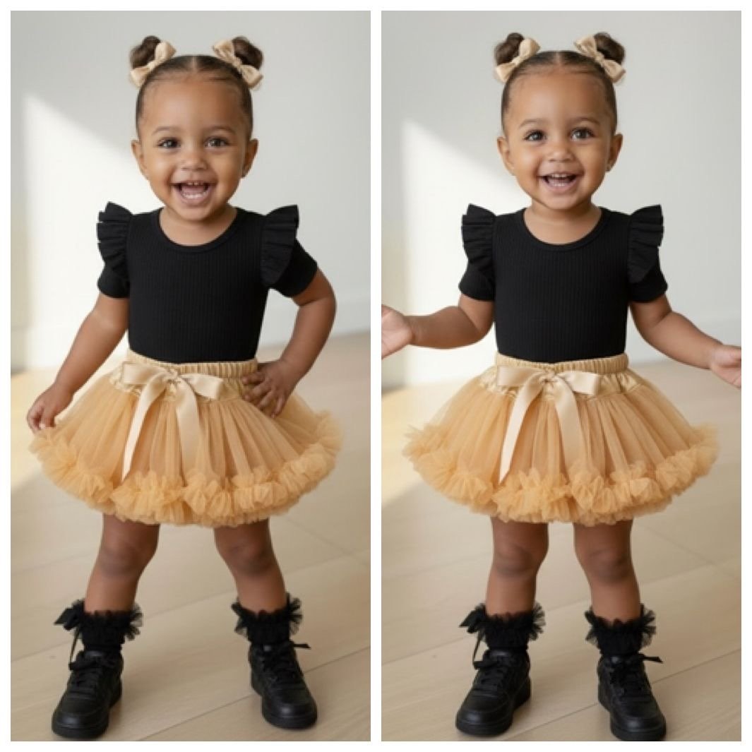 4-delige Tule skirt & Body Set - Beige/Zwart