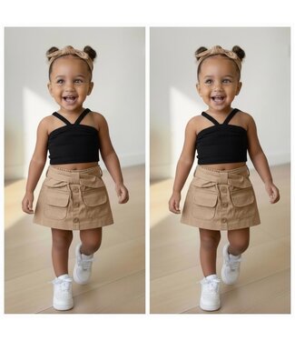 Cargo skirt Set (Met haarband) Beige/Zwart (Verzenddatum 26 Feb)