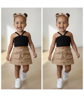 Cargo skirt Set (Met haarband) Beige/Zwart