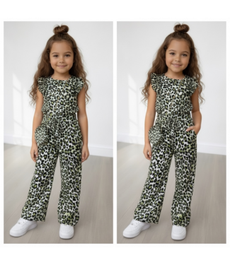 Leopard wide leg set (met tasje) - Vert