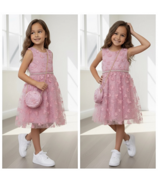 Vlinder jurk met tasje - Oud Roze