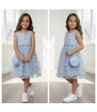 Vlinder jurk met tasje - Blauw