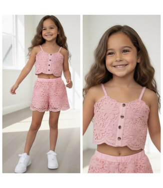 Kanten co-ord set top & short - Roze