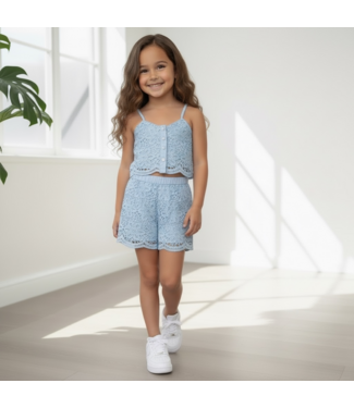 Kanten co-ord set top & short - Blauw